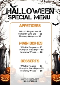Halloween party menu A4 template