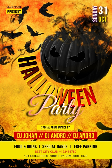Orange Halloween Party Posters Template | PosterMyWall