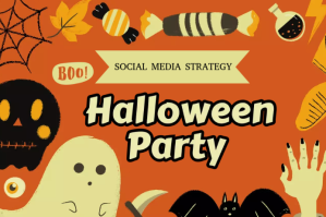 红色 Halloween party Template Etykieta