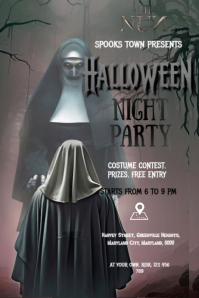 Halloween party temple flayer editablet celebration Valak / La monja halloween party temple Plakat template