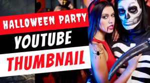黑色 Halloween Party YouTube Thumbnail Maker free Miniatura na YouTube Template