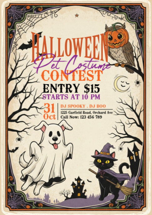 Halloween Pet Costume Contest Flyer A6 template
