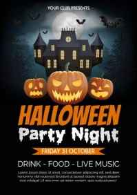 halloween poster with pumpkins and haunted house A4 template