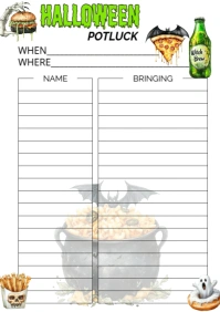 Halloween Potluck Sign Up Form - Printable Download A4 template