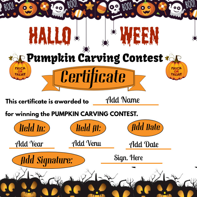 halloween pumpkin carving contest certificate Template | PosterMyWall