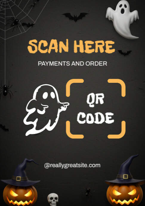 Halloween QR Code Poster Template – Scan Here Spooky Party & Event Flyer A2