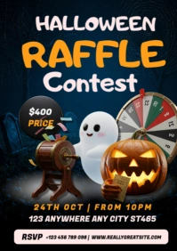 Halloween Raffle Contest Poster Template – Spooky Prize Giveaway & Party Flyer A2