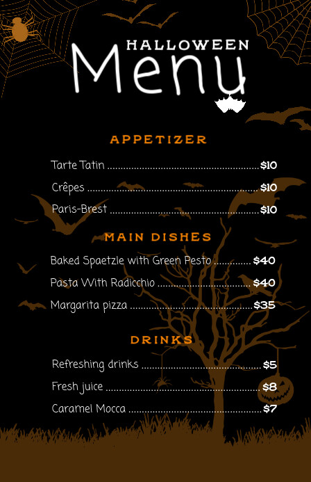 menu halloween restaurant menu halloween restaurant