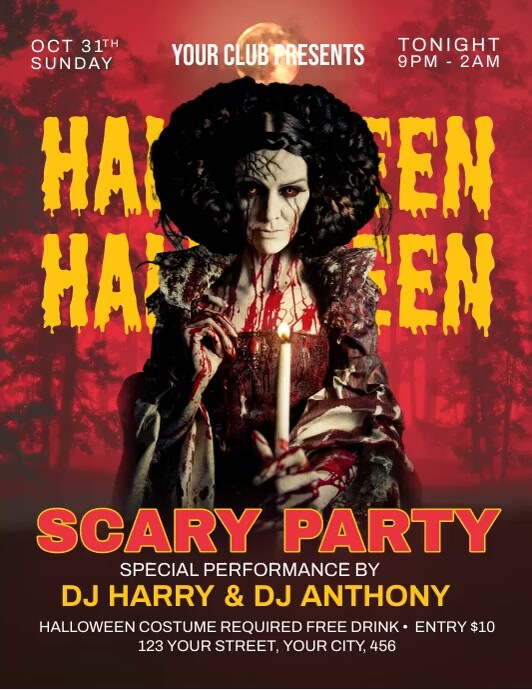 Halloween Scary Party Ads Folheto (US Letter) template