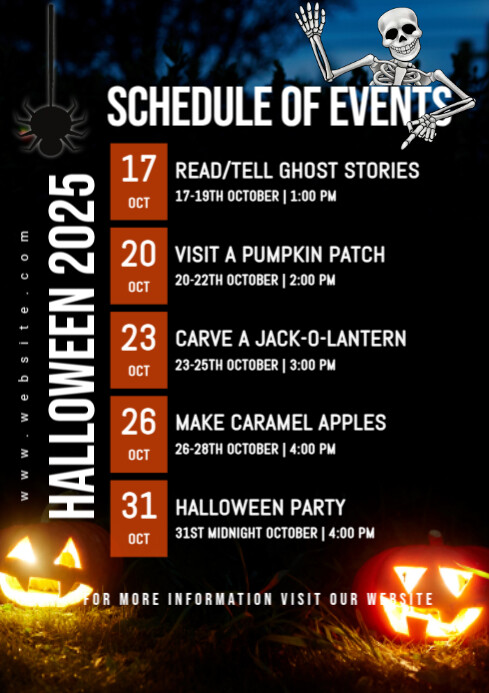 halloween schedule, halloween events Template | PosterMyWall