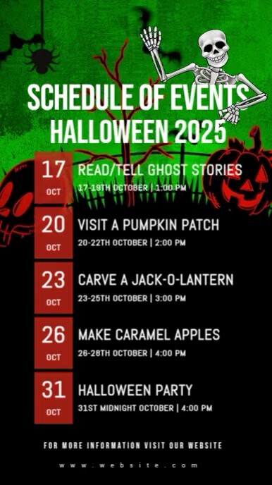 halloween schedule, halloween events Instagram Story template