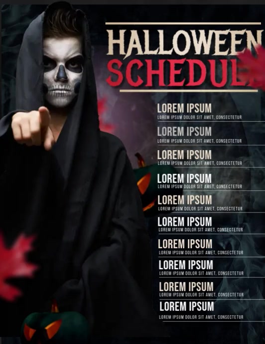 Halloween schedule, October calendar Ulotka (US Letter) template