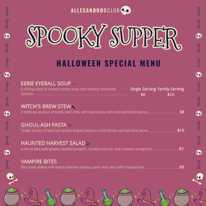 Halloween Spooky Supper menu Template | PosterMyWall
