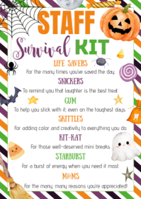 Halloween Staff Survival Kit Tag Editable Template, A6