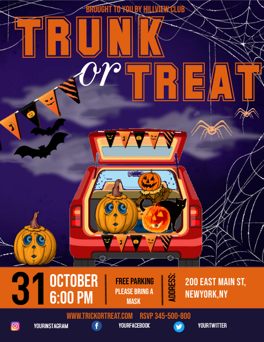 Halloween template, trunk or treat ใบปลิว (US Letter)