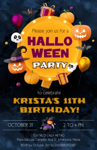 Halloween themed Birthday Party Invitation Wide Setengah Halaman template
