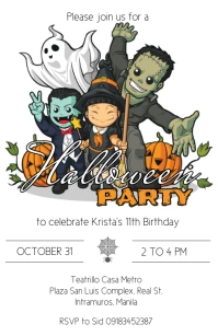 Halloween themed Birthday Party Invitation Half Page Wide template