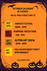 Orange October Events Calendar Pinterest-grafik Template