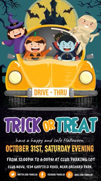 halloween video, drive-thru trick or treat Digital Display (9:16) template