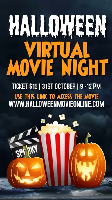 halloween video, halloween movie night Digital Display (9:16) template