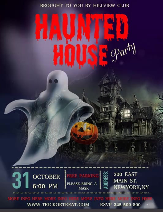 Halloween video template, haunted house party Flyer (US Letter)