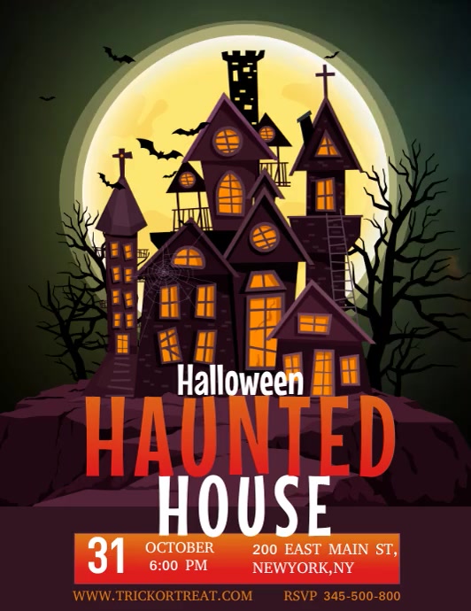 Halloween video template, haunted house party Ulotka (US Letter)