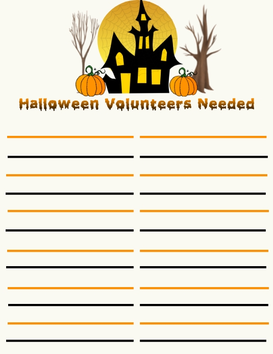 Halloween Volunteer sign up sheet ใบปลิว (US Letter) template