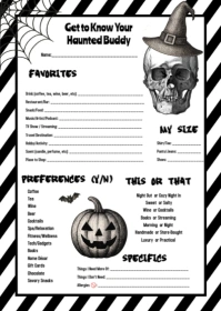 Halloween wishlist, adult questionnaire, favorite thing A6 template