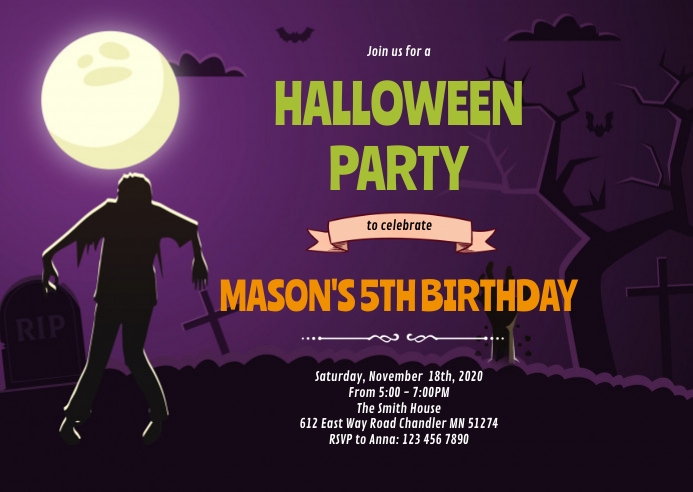 Halloween zombie Birthday Invitation A6 template