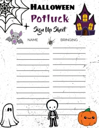 haloween Potluck Sign Up Sheet Flyer (US Letter) template