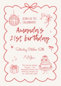 Hand-Drawn 21st Birthday Invitation A6 template