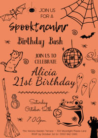 Hand Drawn Halloween Birthday Invitation A6 template