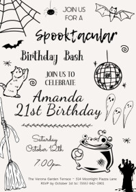 Hand Drawn Halloween Birthday Invitation A6 template