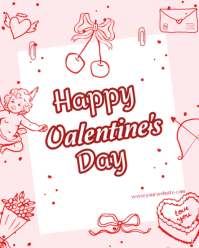 Hand Drawn Valentine's Day Doodle Aesthetic Poster Instagram Portrait template