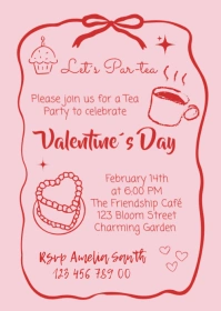 Hand Drawn Valentine's Day Tea Party Invitation A6 template