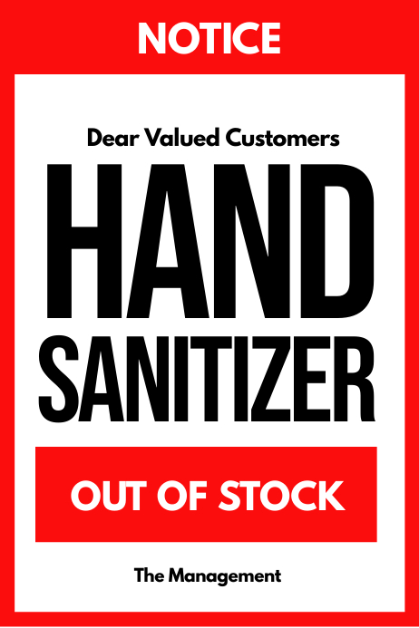 Copy Of Hand Sanitizer Out Of Stock Sign Poster Covid Postermywall
