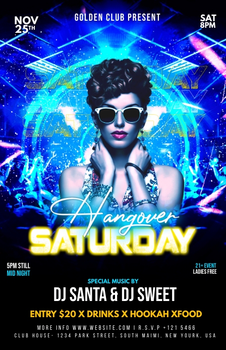 Hangover Saturday party flyer Meia página larga template