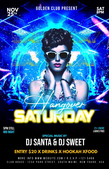 Hangover Saturday party flyer Media Página Ancho template