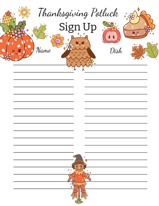 hanksgiving Potluck Sign Up Sheet PosterMyWall