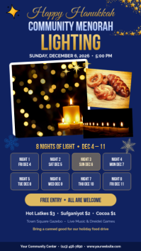Purple Hanukkah Menorah Lighting Event Instagram Story Template