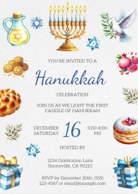 Hanukkah invitation, Hanukkah cards, Chrismukkah party invitation, A6 template