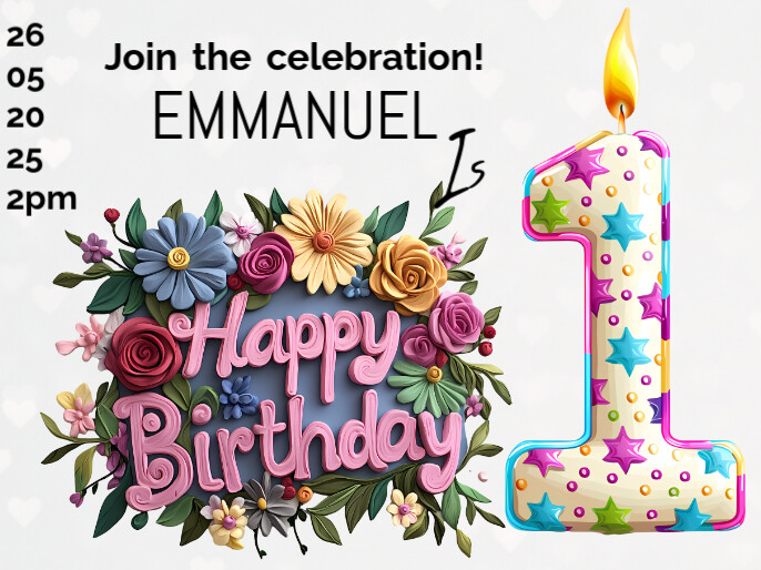 Happy birthday 1st with Floral design Presentation template