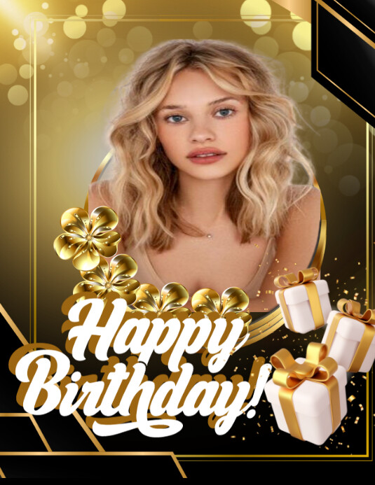 HAPPY BIRTHDAY BLACK AND GOLD FLYER template