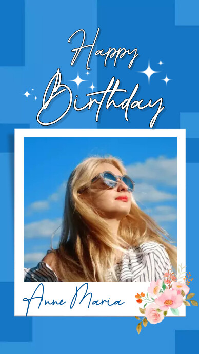 Happy Birthday Blue and White Digitale Vertoning (9:16) template