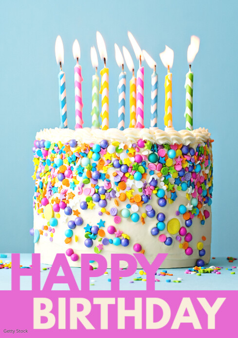Happy Birthday Card Cake Candles Pink Wishes Template Postermywall