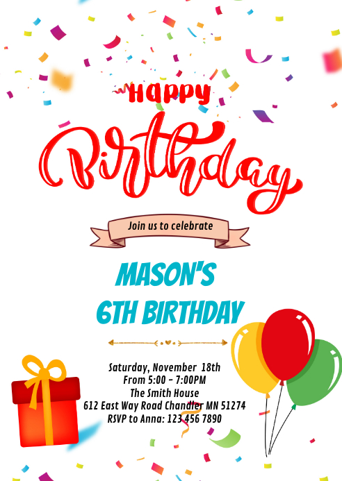 Happy birthday card invitation A6 template