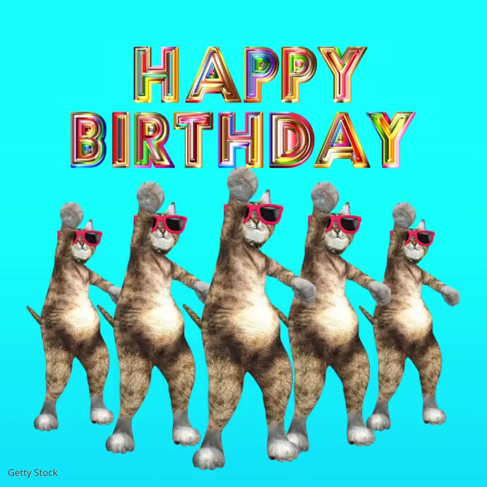 Happy Birthday funny Cats Dancing Video Wish Persegi (1:1) template