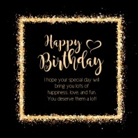 Happy Birthday Greeting Card Gold Glam wish Square (1:1) template