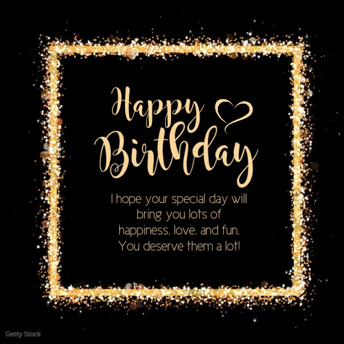 Happy Birthday Greeting Card Gold Glam wish Cuadrado (1:1) template