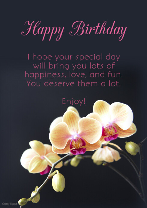 Happy Birthday Greeting Card Pink Flower Wish Template Postermywall